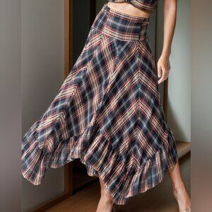 Plaid Asymmetrical Ruffle Hem Skirt
